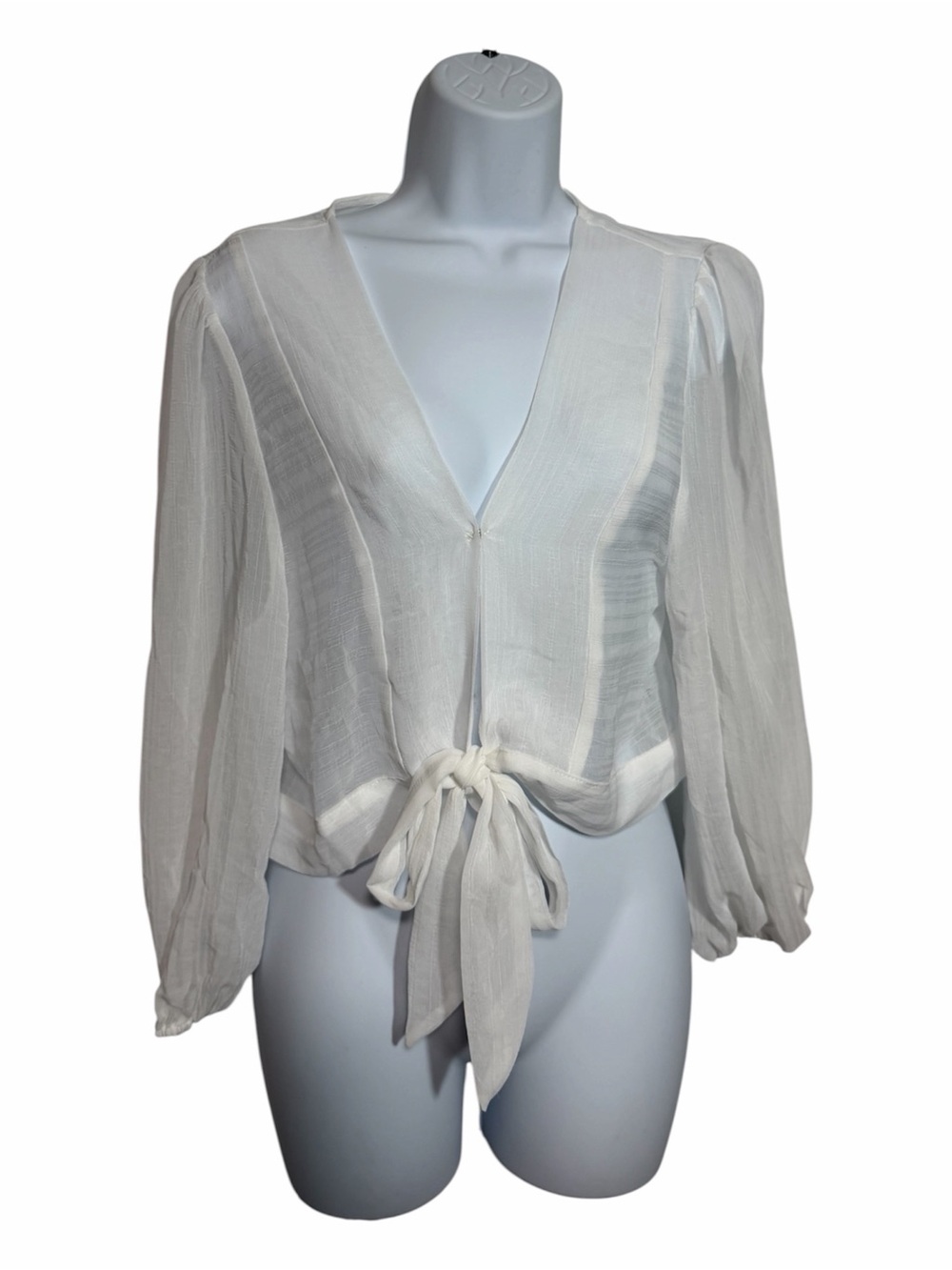 NWT Lulus White Tie-Front V-Neck Sheer Cardigan Top Size Medium Bridal Whismy